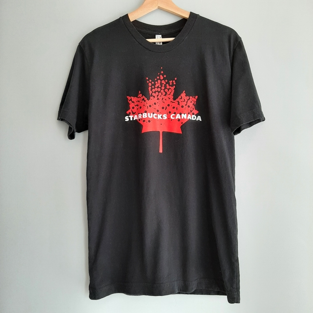 🍒 STARBUCKS CANADA American Apparel Maple Leaf Coffee T-shirt Sz M - Picture 2 of 11
